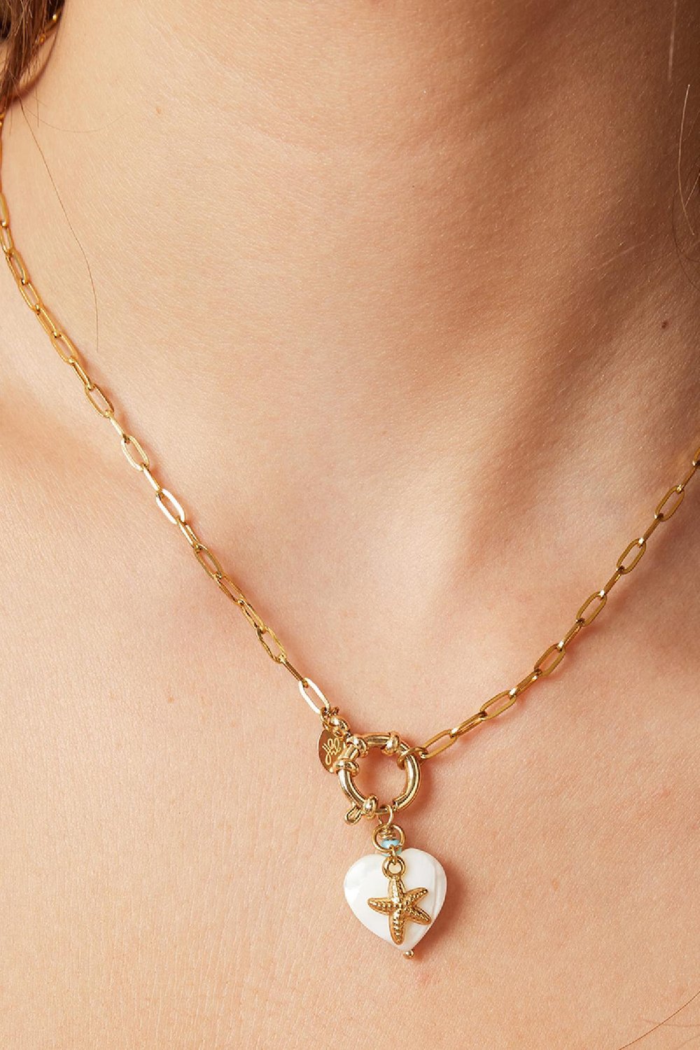 Halskette mit Herz und Seestern-Anhänger - Beach-Kollektion Goldfarbe Edelstahl h5Bild3